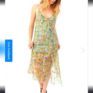 Urban Outfitters Sheer Asymmetrical Midi Floral Dress, Sz S